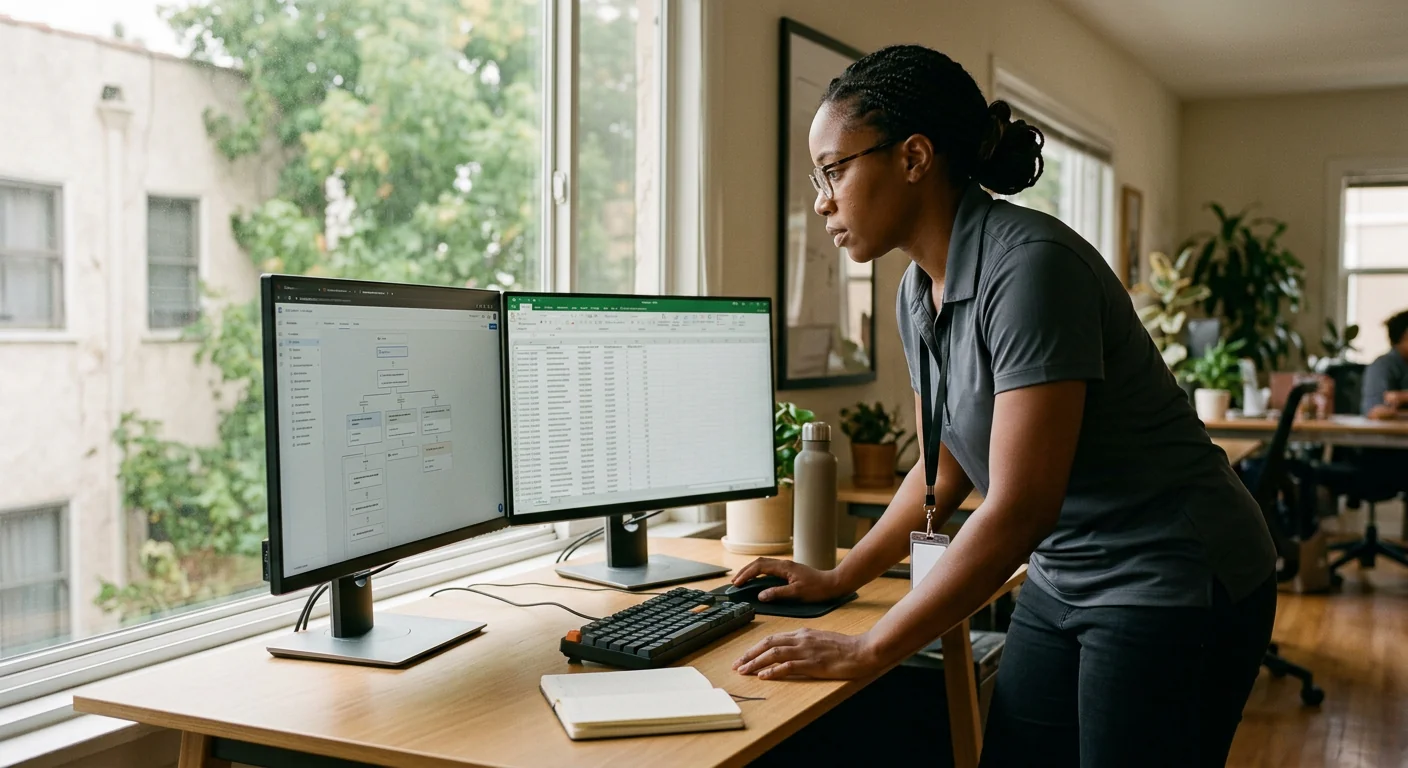 Technician testing automated task rules against sample business data